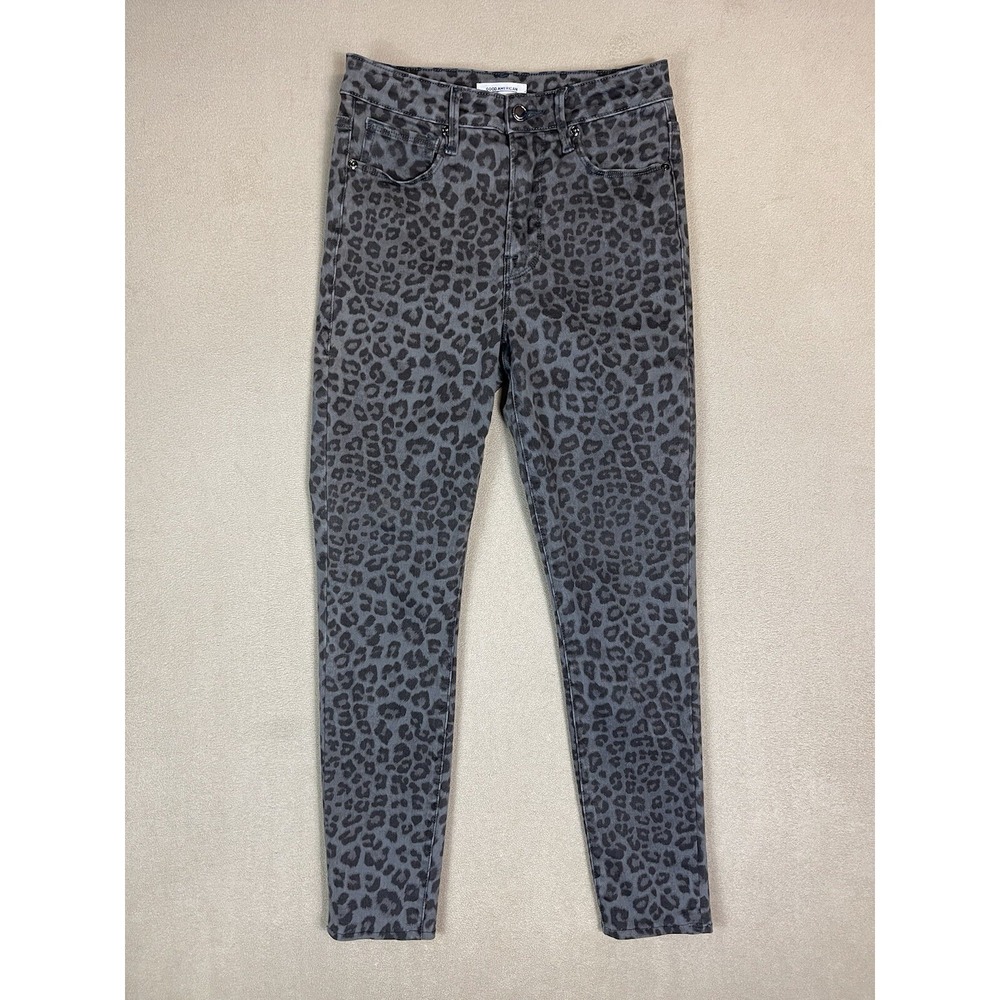 Good American Jeans Womens 4 Good Legs Grey Leopard Print Skinny High Rise EUC